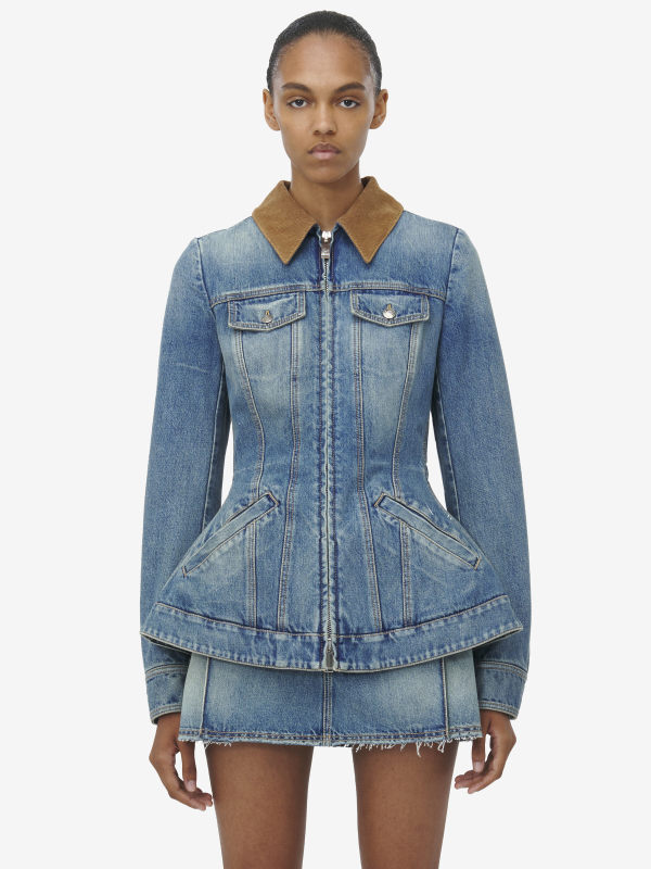 ALEXANDER MCQUEEN - Peplum Denim Jacket - Item 813538QMACV4315